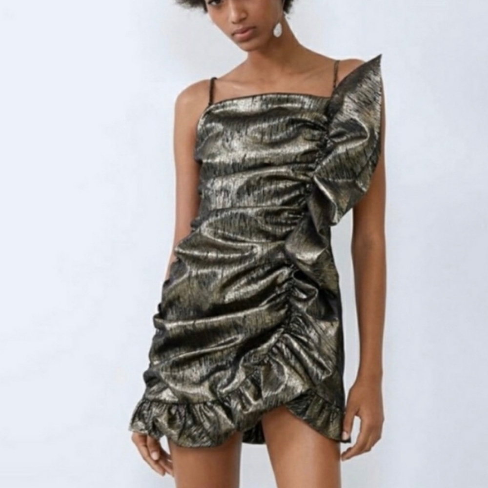 Zara golden metallic ruffle dress
